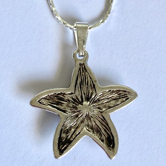 Starfish Necklace Crystal Silver Tone Nautical Island Sea Life 18" Plated - Picture 7 of 11